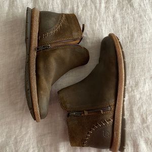 Double Zipper Brown Leather Ankle Booties